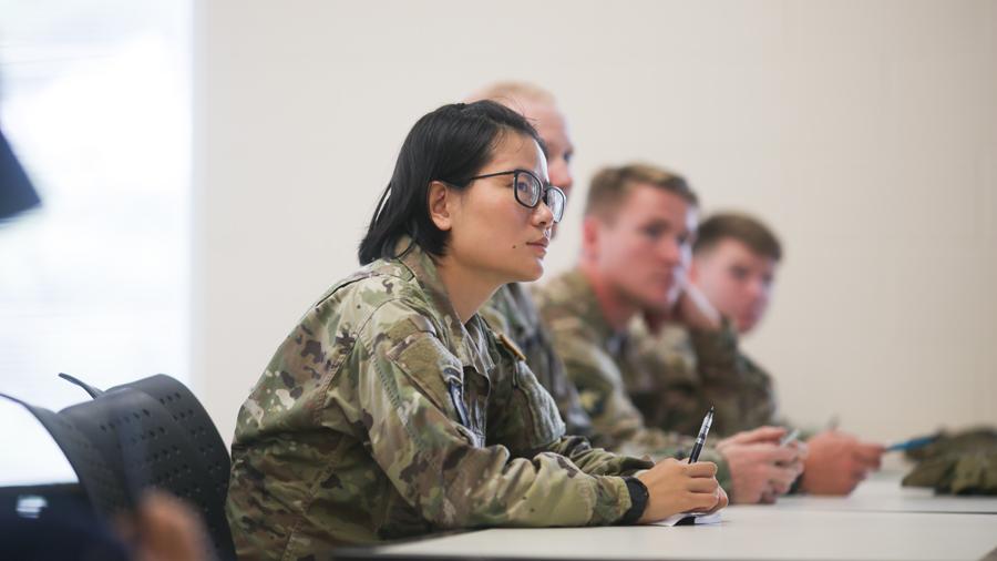 Military student sitting in the classroom